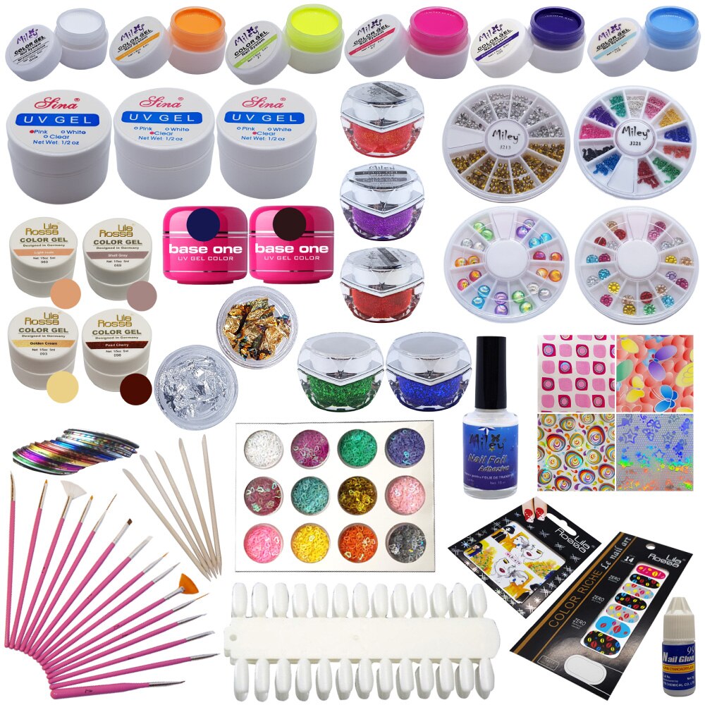 Kit Nail Art Gel UV Lila Rossa si Strasuri Miley