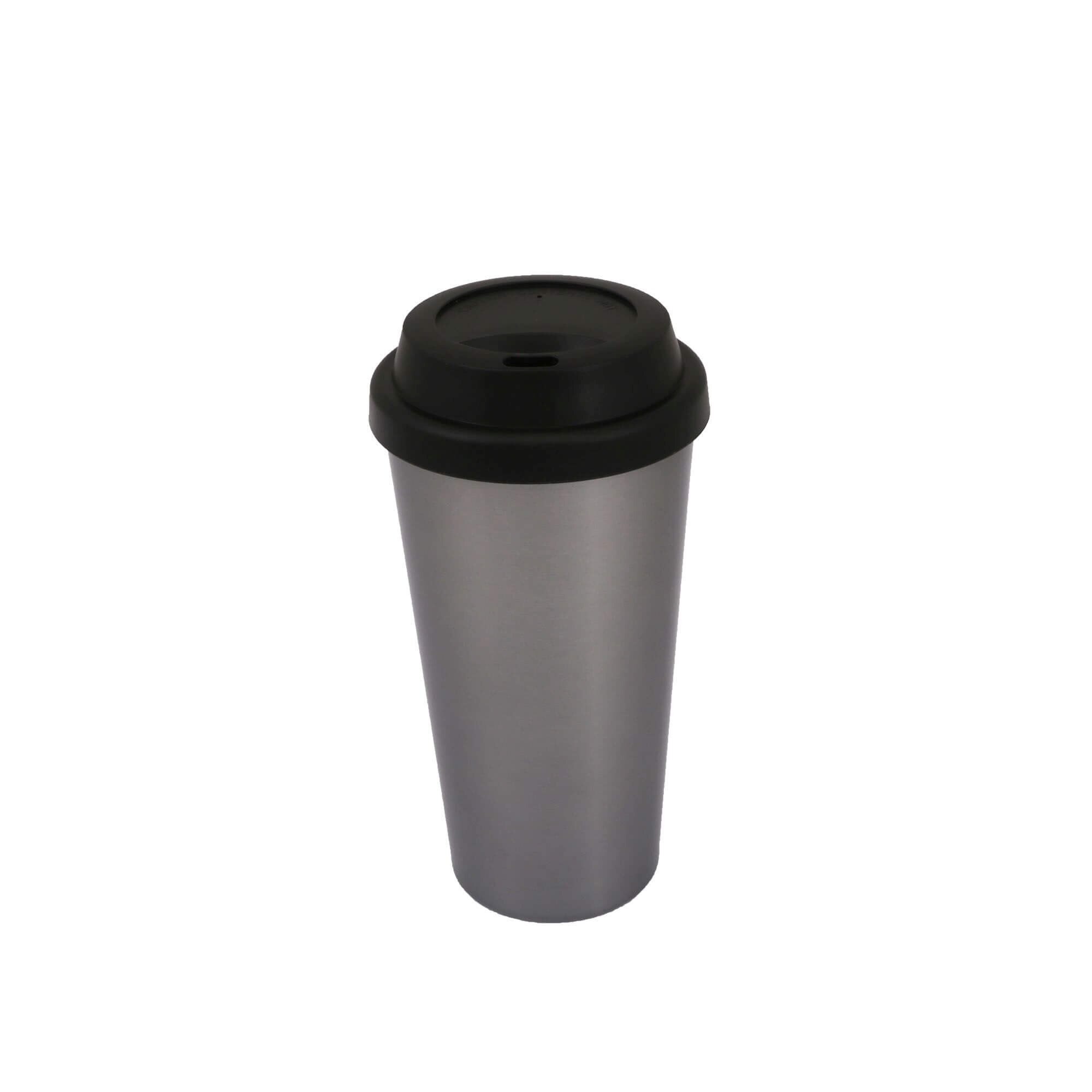 Termos cu capac, Aluminiu, 500 ml, Argintiu/Negru