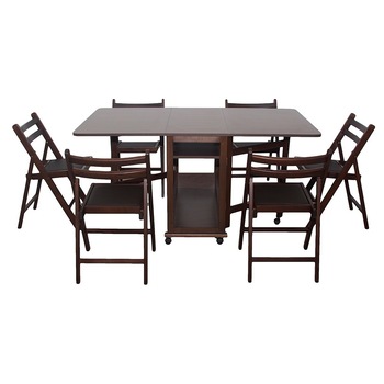 Masa pliabila 10 persoane + 6 scaune pliabile lemn culoare inchisa Masa pliabila 10 persoane + 6 scaune pliabile lemn culoare inchisa