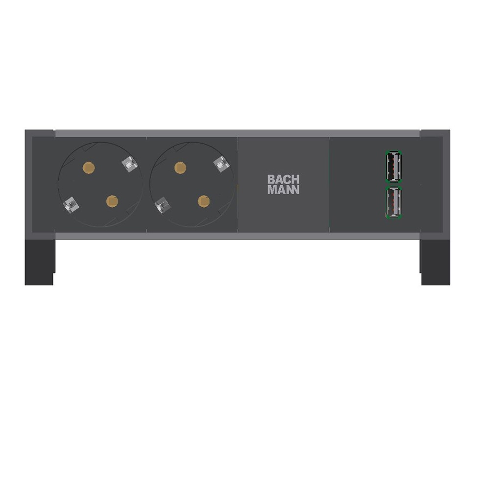 Multipriza incorporabila Bachmann Desk2, 2 prize, USB, cordon 2m, H05VV-F 3G1.5mm, Aluminiu
