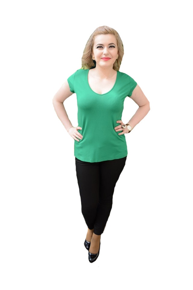 Tricou casual, simplu, lejer de vara,in spate transparent,D&J Exclussive, Verde