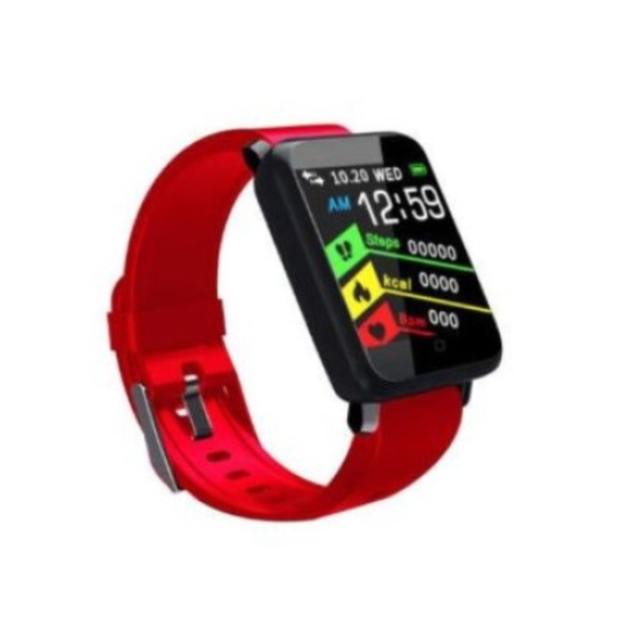 Bluetooth aktivitásmérő színes kijelzővel - piros szíj, vízálló F1 v2.0