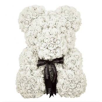 Ursulet Art Flower din trandafiri de spuma alb H 25 Ursulet Art Flower din trandafiri de spuma alb H 25