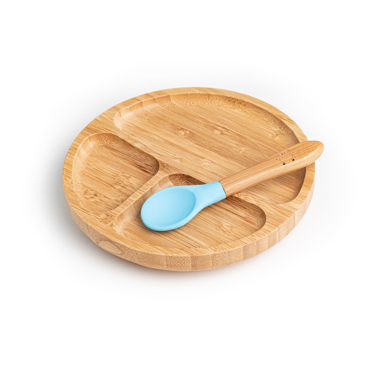 Oaki gyermek bambusz etető készlet, tányér, kanál, kék