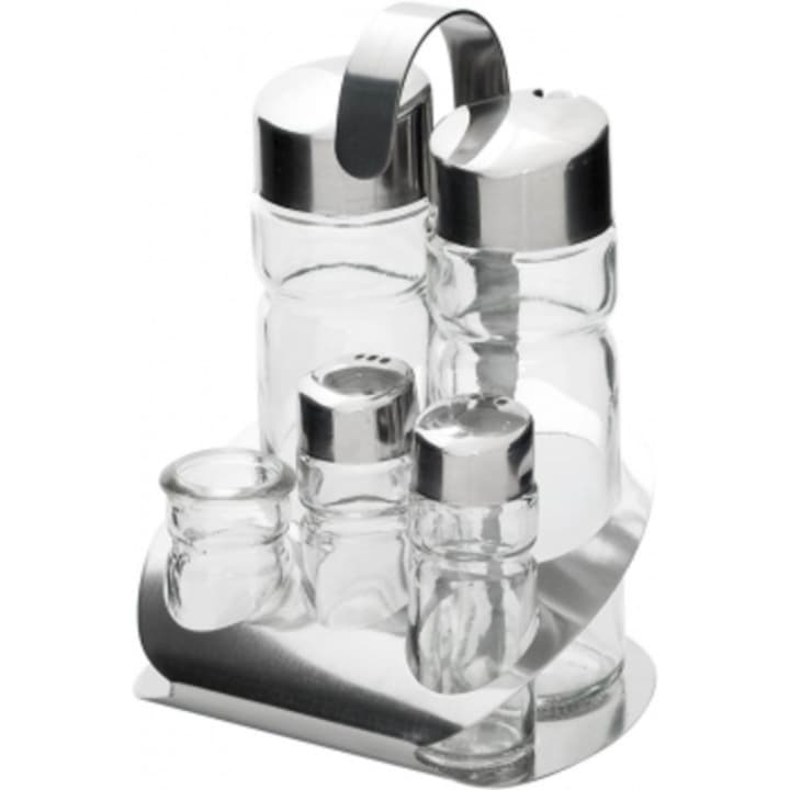 Set condimente 5 piese, sare,piper,ulei,otet,scobitori - H180 mm, Saporoso