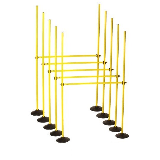 Set pentru antrenament Neumann, compus din 10 bare de antrenament de 1,60 m, 5 bare de antrenament de 1 m, 10 cleme de fixare si 10 baze de cauciuc Elite
