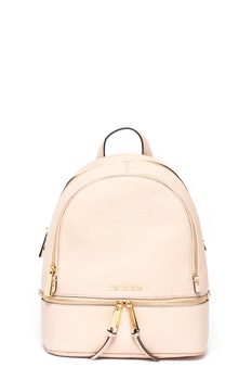 Michael Kors, Rucsac de piele, cu aplicatie logo metalica Rhea, Roz pal Michael Kors, Rucsac de piele, cu aplicatie logo metalica Rhea, Roz pal