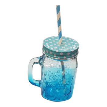 Cana pentru suc cu paie, 450ml, albastru Cana pentru suc cu paie, 450ml, albastru