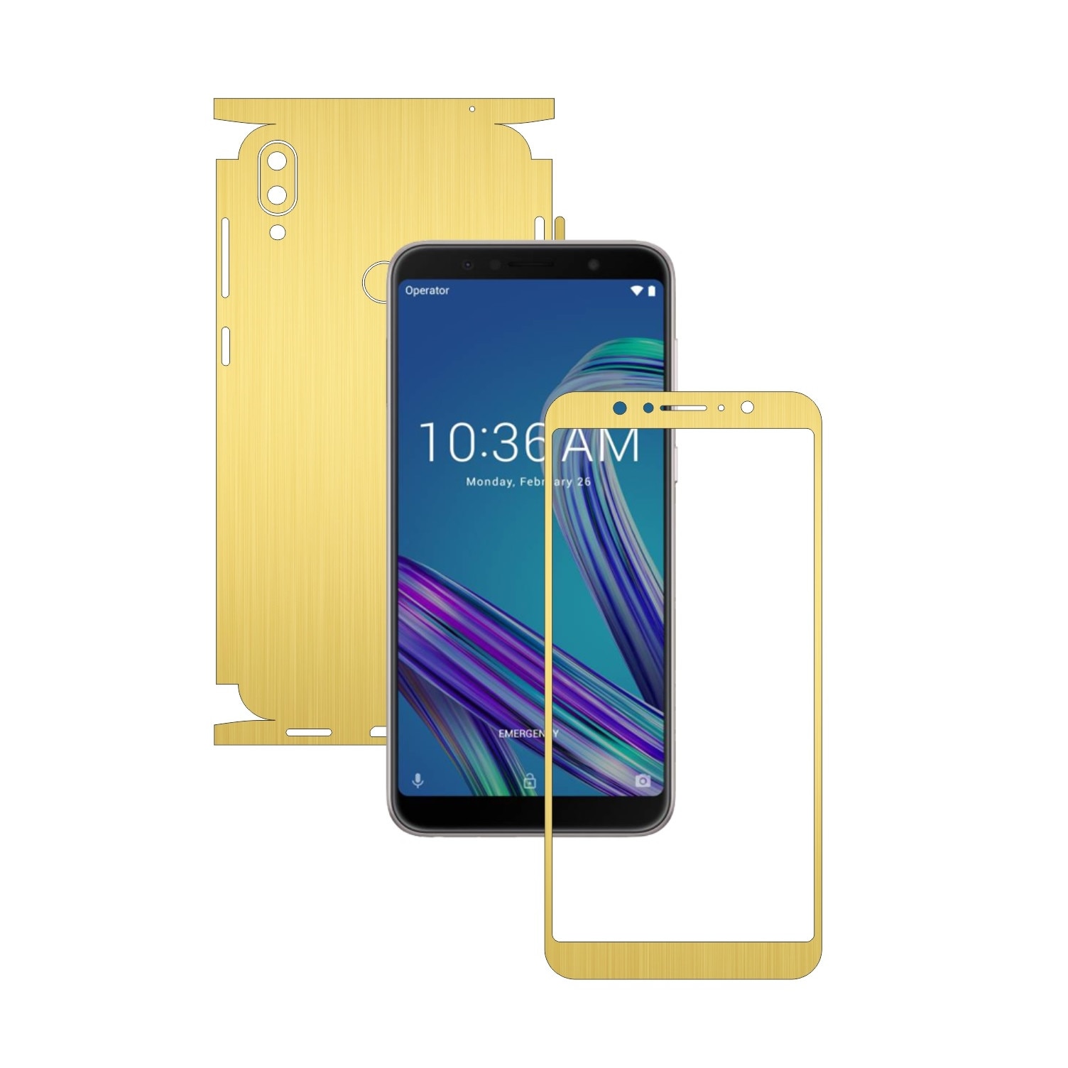 Folie Protectie Carbon Skinz pentru Asus Zenfone Max Pro (M1) - Brushed Auriu 360 Cut, Skin Adeziv Full Body Cover pentru Rama Ecran, Carcasa Spate si Laterale