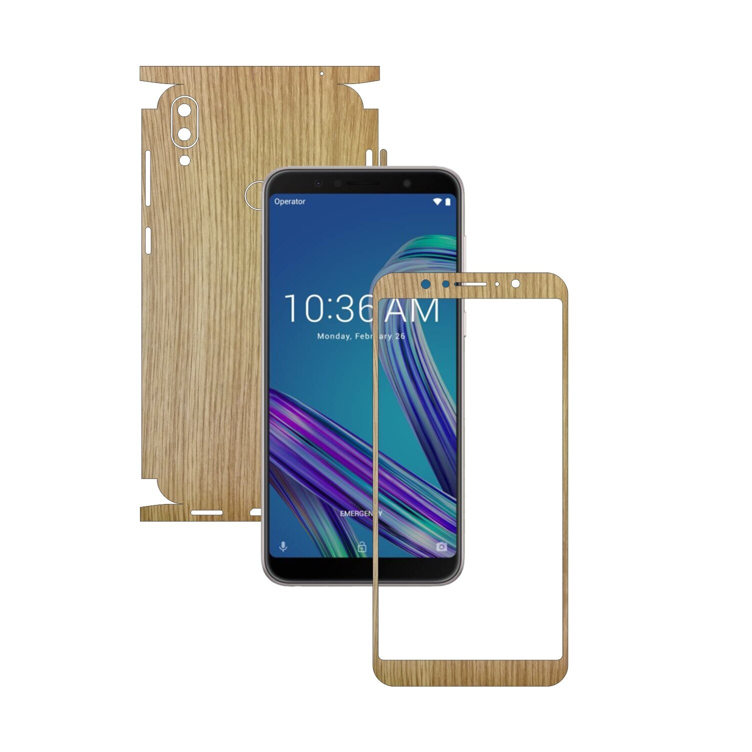 Folie Protectie Carbon Skinz pentru Asus Zenfone Max Pro (M1) - Lemn Stejar 360 Cut, Skin Adeziv Full Body Cover pentru Rama Ecran, Carcasa Spate si Laterale