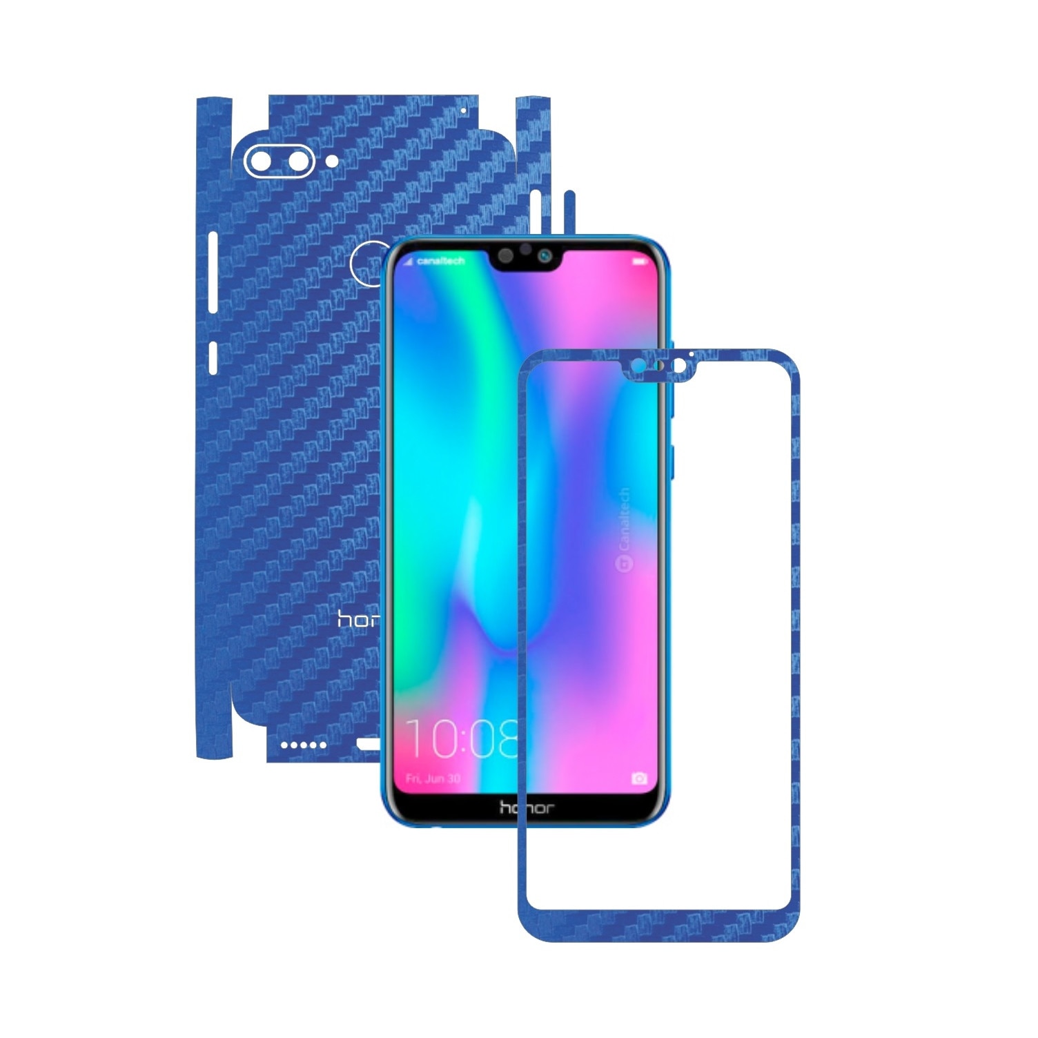 Folie Protectie Carbon Skinz pentru Huawei Honor 9N (9i) 2018 - Carbon Albastru 360 Cut, Skin Adeziv Full Body Cover pentru Rama Ecran, Carcasa Spate si Laterale