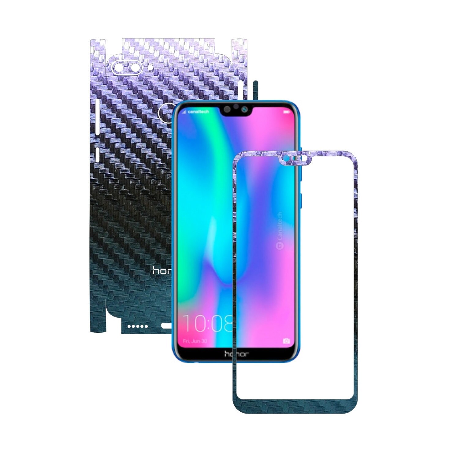 Folie Protectie Carbon Skinz pentru Huawei Honor 9N (9i) 2018 - Carbon Cameleon 360 Cut, Skin Adeziv Full Body Cover pentru Rama Ecran, Carcasa Spate si Laterale