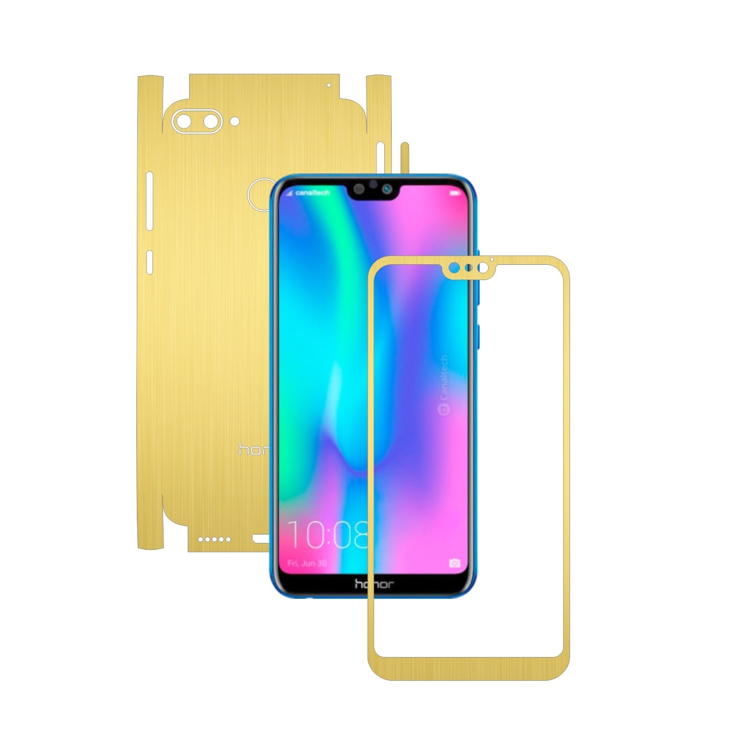 Folie Protectie Carbon Skinz pentru Huawei Honor 9N (9i) 2018 - Brushed Auriu 360 Cut, Skin Adeziv Full Body Cover pentru Rama Ecran, Carcasa Spate si Laterale