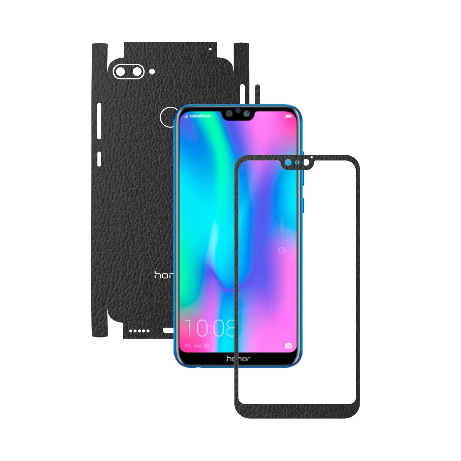 Folie Protectie Carbon Skinz pentru Huawei Honor 9N (9i) 2018 - Piele Neagra 360 Cut, Skin Adeziv Full Body Cover pentru Rama Ecran, Carcasa Spate si Laterale