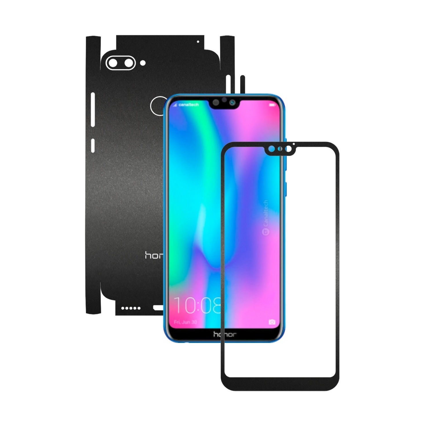 Folie Protectie Carbon Skinz pentru Huawei Honor 9N (9i) 2018 - Negru Mat 360 Cut, Skin Adeziv Full Body Cover pentru Rama Ecran, Carcasa Spate si Laterale