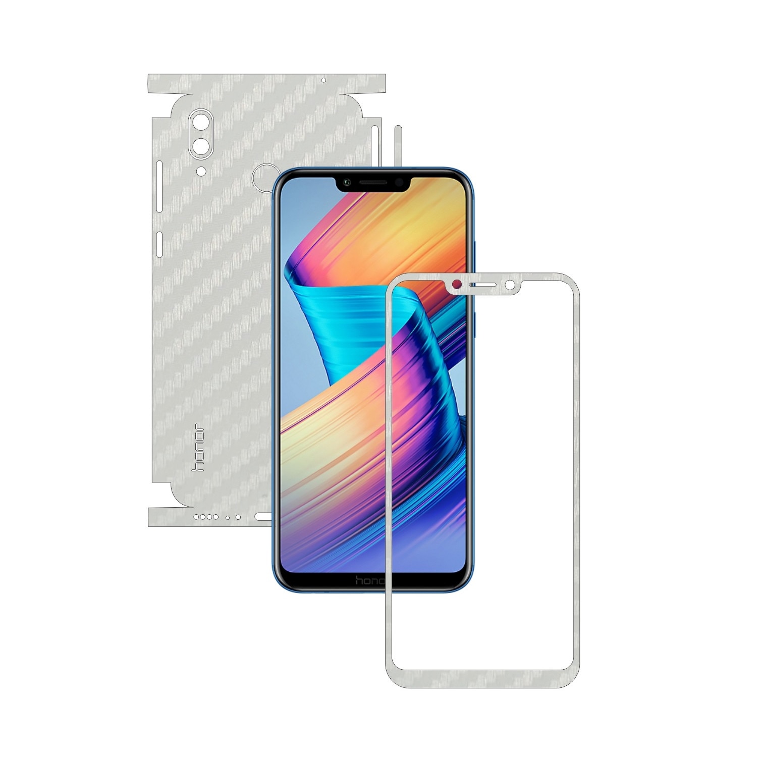 Folie Protectie Carbon Skinz pentru Huawei Honor Play - Carbon Alb 360 Cut, Skin Adeziv Full Body Cover pentru Rama Ecran, Carcasa Spate si Laterale