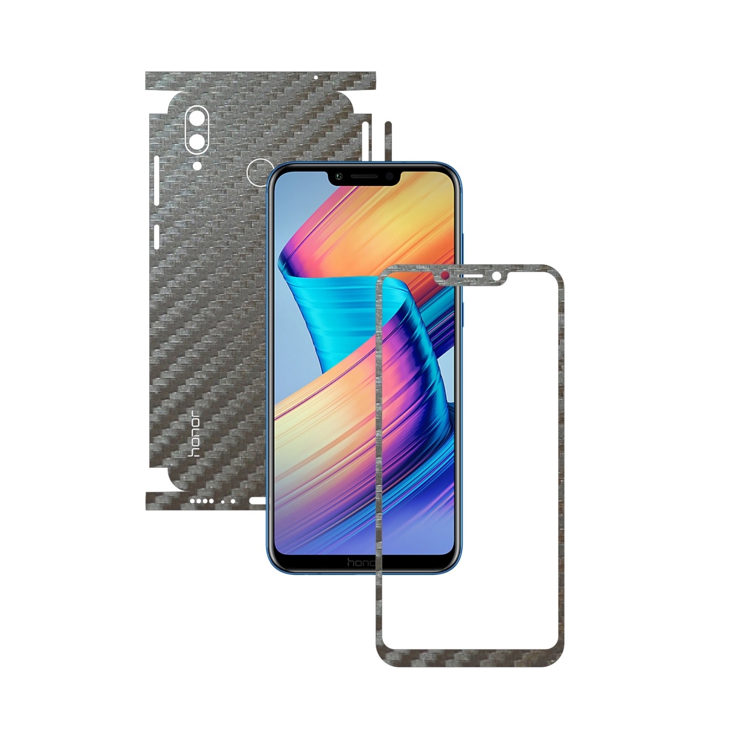 Folie Protectie Carbon Skinz pentru Huawei Honor Play - Carbon Gri Argintiu 360 Cut, Skin Adeziv Full Body Cover pentru Rama Ecran, Carcasa Spate si Laterale