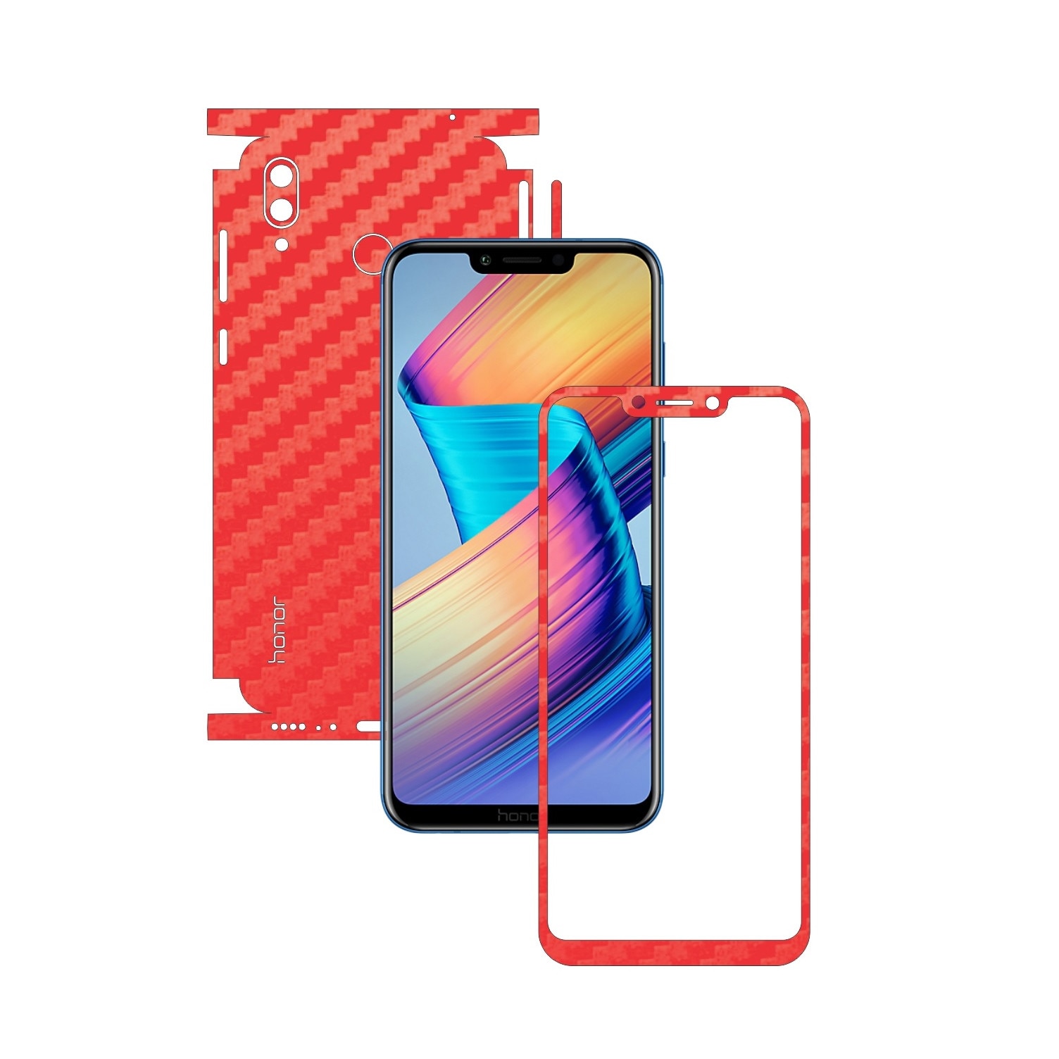 Folie Protectie Carbon Skinz pentru Huawei Honor Play - Carbon Rosu 360 Cut, Skin Adeziv Full Body Cover pentru Rama Ecran, Carcasa Spate si Laterale