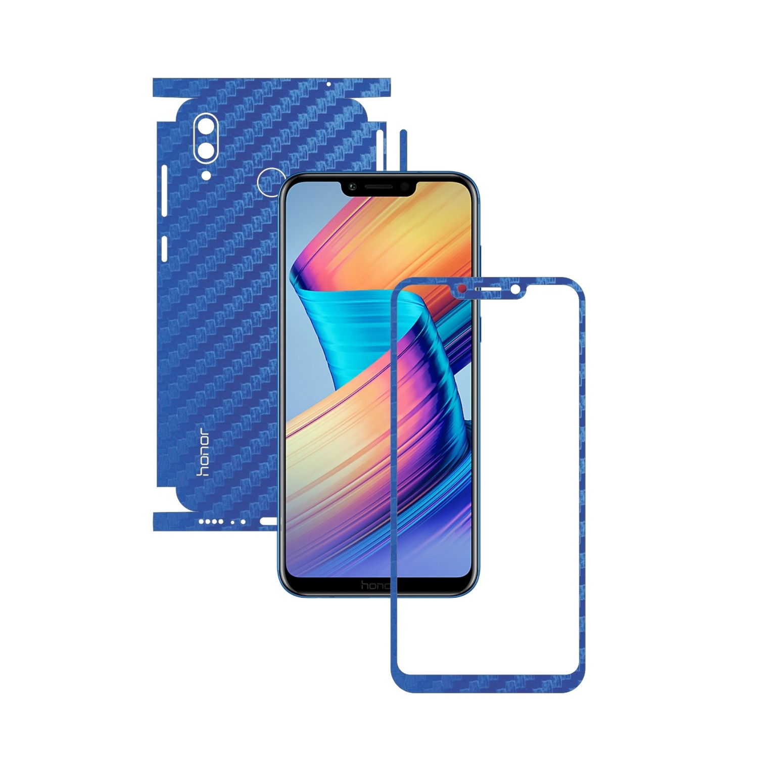 Folie Protectie Carbon Skinz pentru Huawei Honor Play - Carbon Albastru 360 Cut, Skin Adeziv Full Body Cover pentru Rama Ecran, Carcasa Spate si Laterale