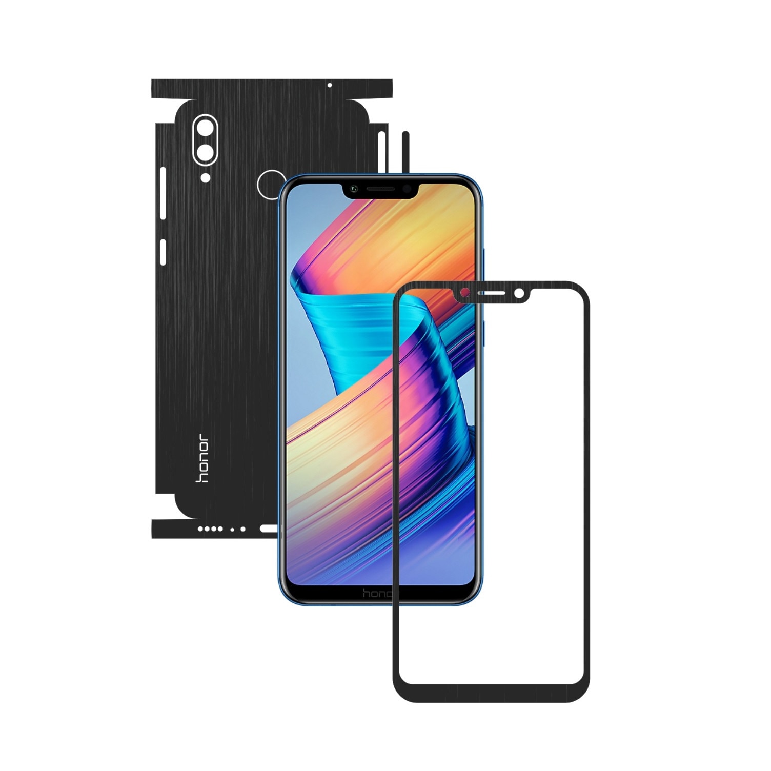 Folie Protectie Carbon Skinz pentru Huawei Honor Play - Brushed Negru 360 Cut, Skin Adeziv Full Body Cover pentru Rama Ecran, Carcasa Spate si Laterale