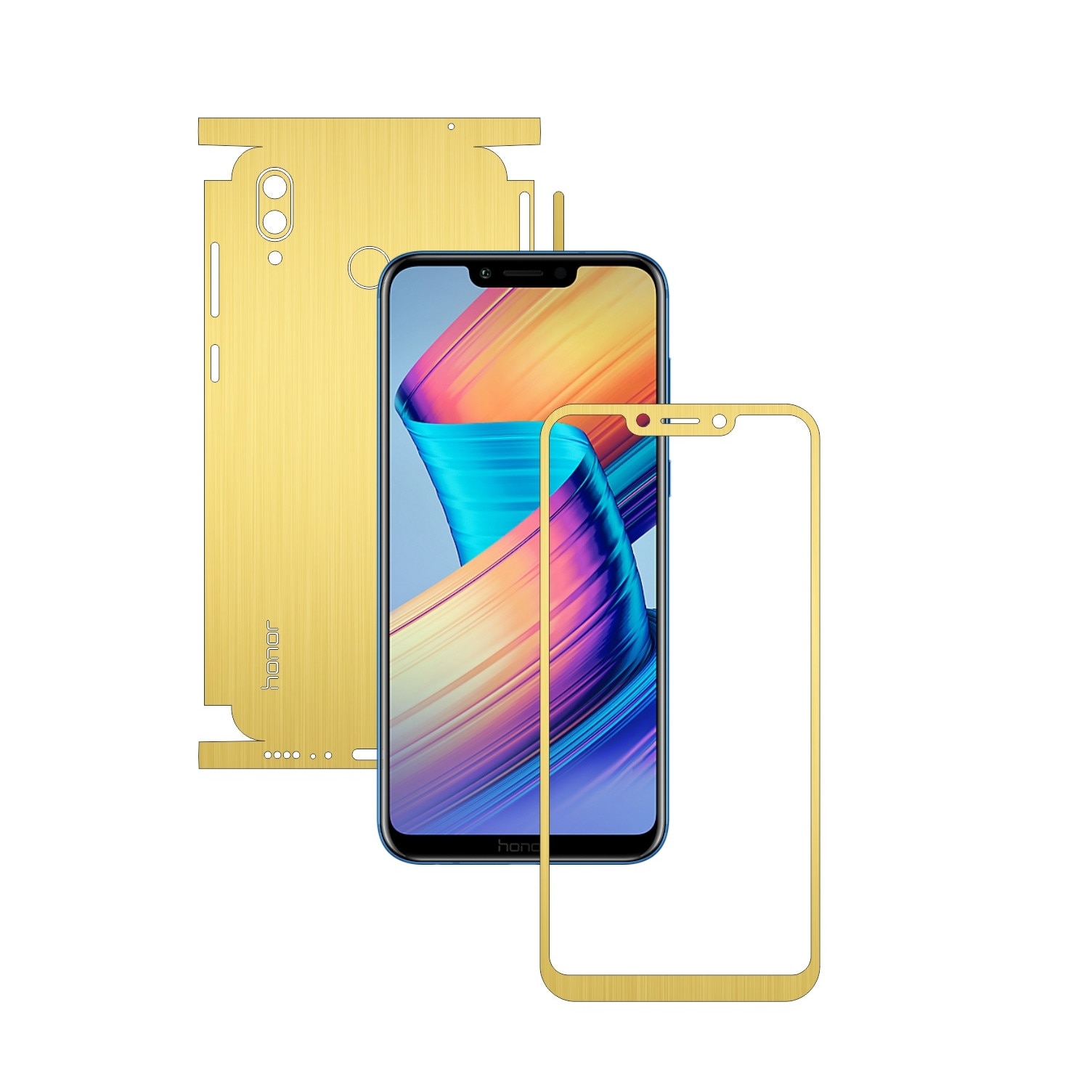 Folie Protectie Carbon Skinz pentru Huawei Honor Play - Brushed Auriu 360 Cut, Skin Adeziv Full Body Cover pentru Rama Ecran, Carcasa Spate si Laterale