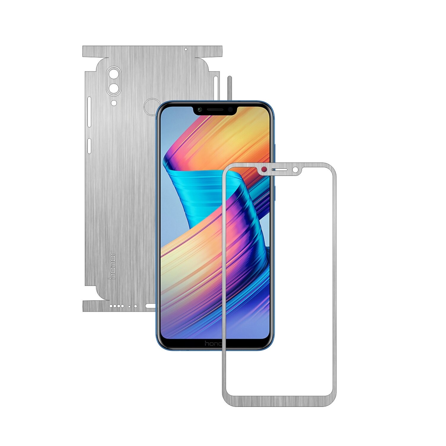 Folie Protectie Carbon Skinz pentru Huawei Honor Play - Brushed Argintiu 360 Cut, Skin Adeziv Full Body Cover pentru Rama Ecran, Carcasa Spate si Laterale