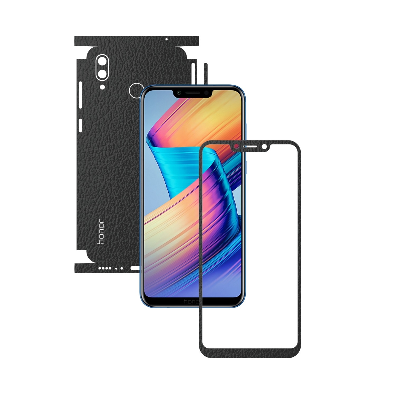 Folie Protectie Carbon Skinz pentru Huawei Honor Play - Piele Neagra 360 Cut, Skin Adeziv Full Body Cover pentru Rama Ecran, Carcasa Spate si Laterale