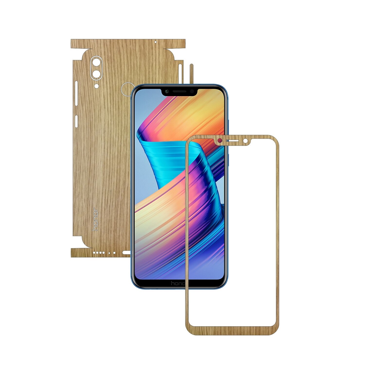 Folie Protectie Carbon Skinz pentru Huawei Honor Play - Lemn Stejar 360 Cut, Skin Adeziv Full Body Cover pentru Rama Ecran, Carcasa Spate si Laterale