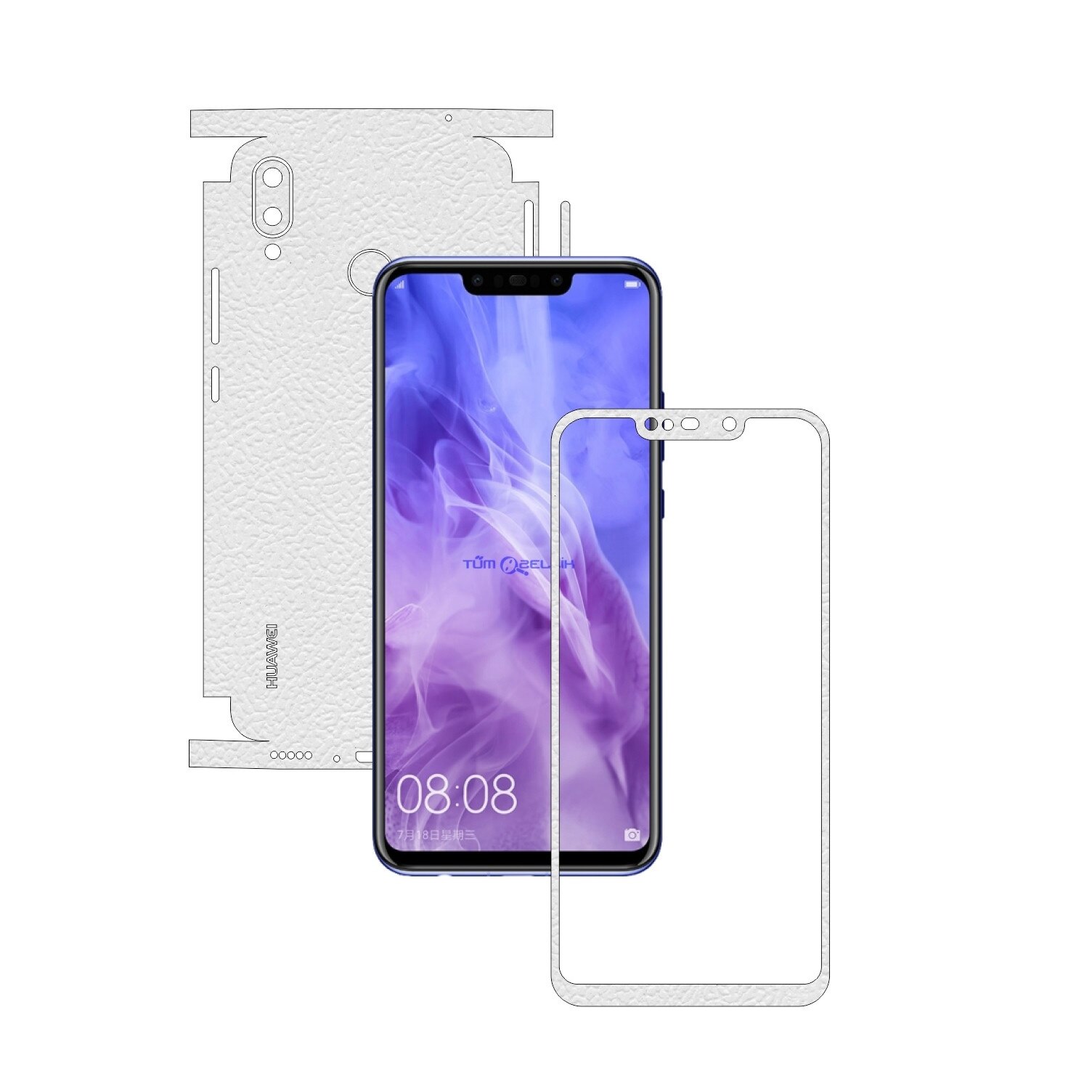 Folie Protectie Carbon Skinz pentru Huawei P Smart+ Plus (Nova 3i) - Piele Alba 360 Cut, Skin Adeziv Full Body Cover pentru Rama Ecran, Carcasa Spate si Laterale