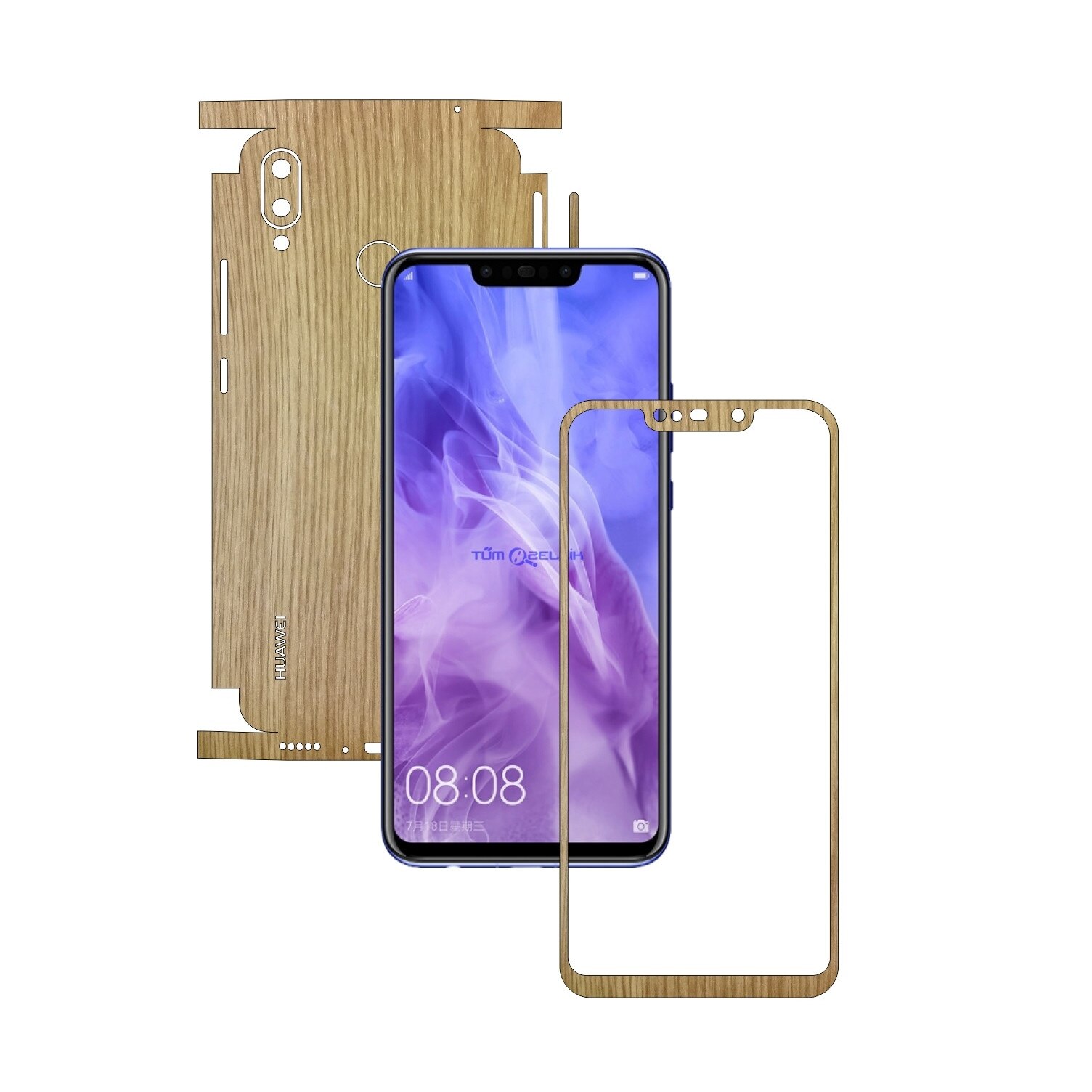 Folie Protectie Carbon Skinz pentru Huawei P Smart+ Plus (Nova 3i) - Lemn Stejar 360 Cut, Skin Adeziv Full Body Cover pentru Rama Ecran, Carcasa Spate si Laterale
