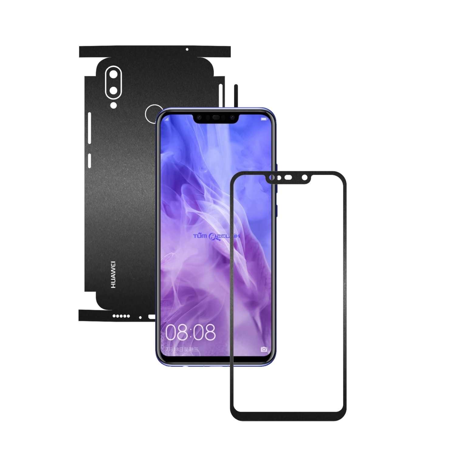 Folie Protectie Carbon Skinz pentru Huawei P Smart+ Plus (Nova 3i) - Negru Mat 360 Cut, Skin Adeziv Full Body Cover pentru Rama Ecran, Carcasa Spate si Laterale