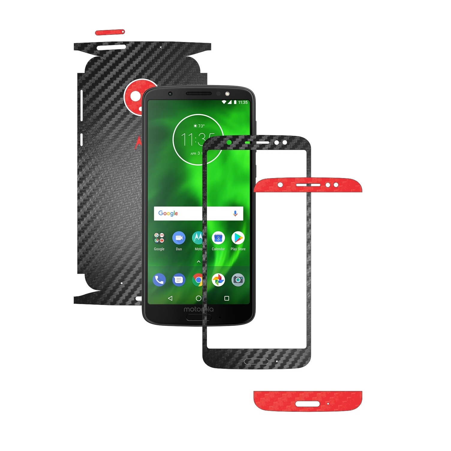 Folie Protectie Carbon Skinz pentru Motorola Moto G6 - Carbon Two Tone Negru / Rosu, Skin Adeziv Full Body Cover pentru Rama Ecran, Carcasa Spate si Laterale