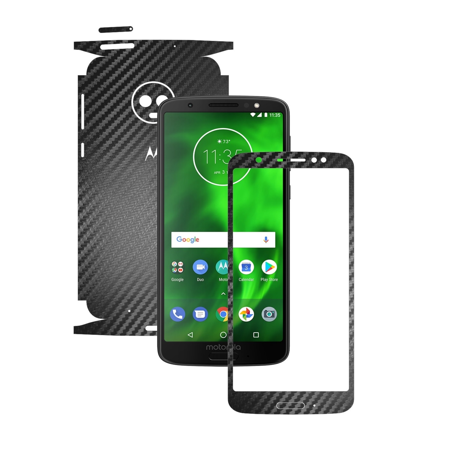 Folie Protectie Carbon Skinz pentru Motorola Moto G6 - Carbon Negru 360 Cut, Skin Adeziv Full Body Cover pentru Rama Ecran, Carcasa Spate si Laterale