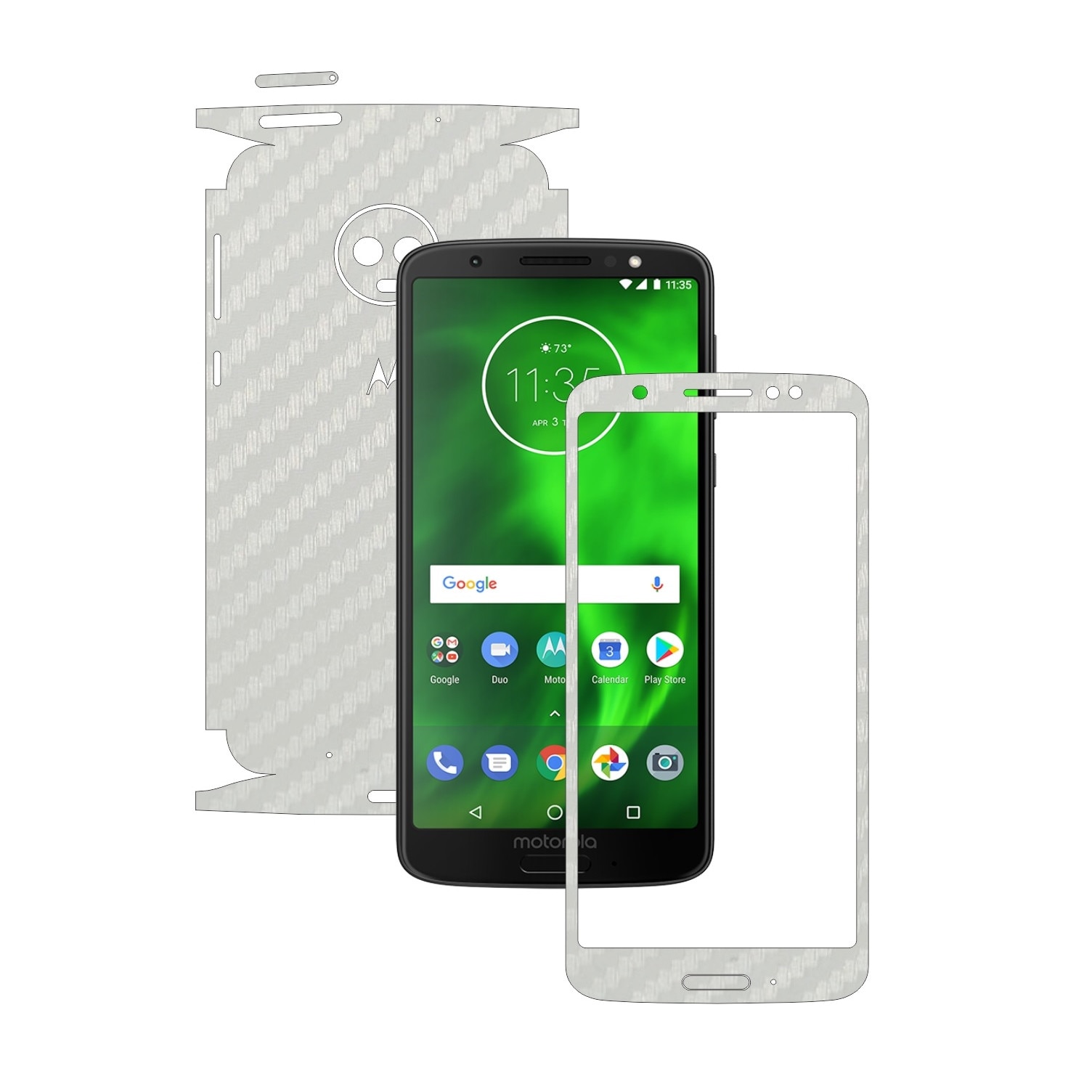 Folie Protectie Carbon Skinz pentru Motorola Moto G6 - Carbon Alb 360 Cut, Skin Adeziv Full Body Cover pentru Rama Ecran, Carcasa Spate si Laterale