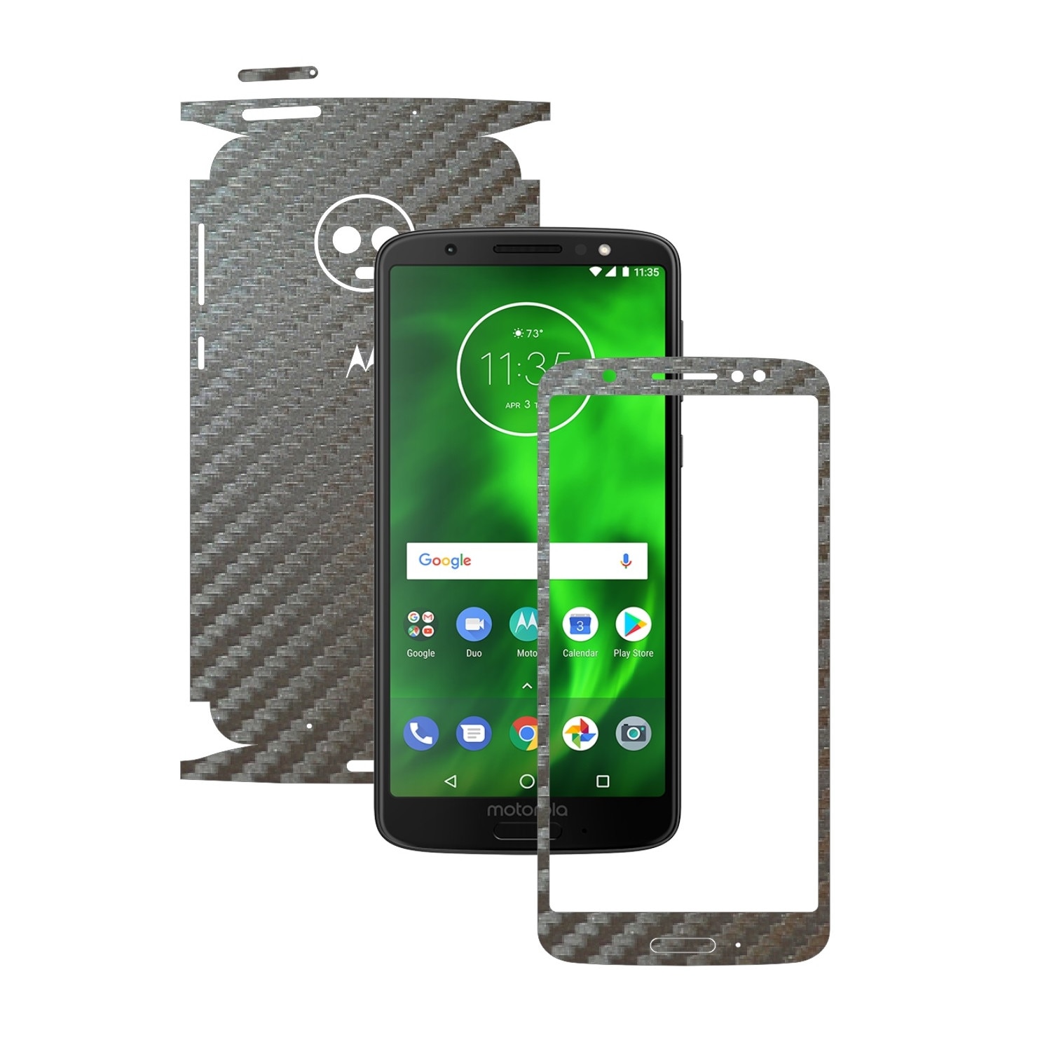 Folie Protectie Carbon Skinz pentru Motorola Moto G6 - Carbon Gri Argintiu 360 Cut, Skin Adeziv Full Body Cover pentru Rama Ecran, Carcasa Spate si Laterale