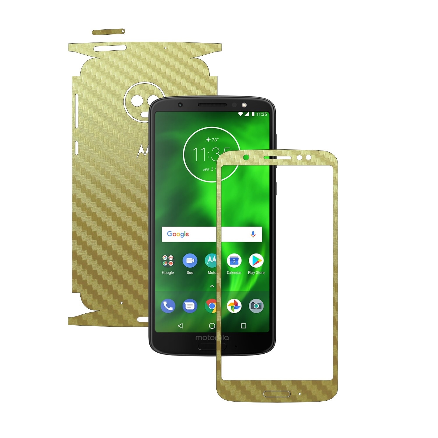 Folie Protectie Carbon Skinz pentru Motorola Moto G6 - Carbon Auriu 360 Cut, Skin Adeziv Full Body Cover pentru Rama Ecran, Carcasa Spate si Laterale