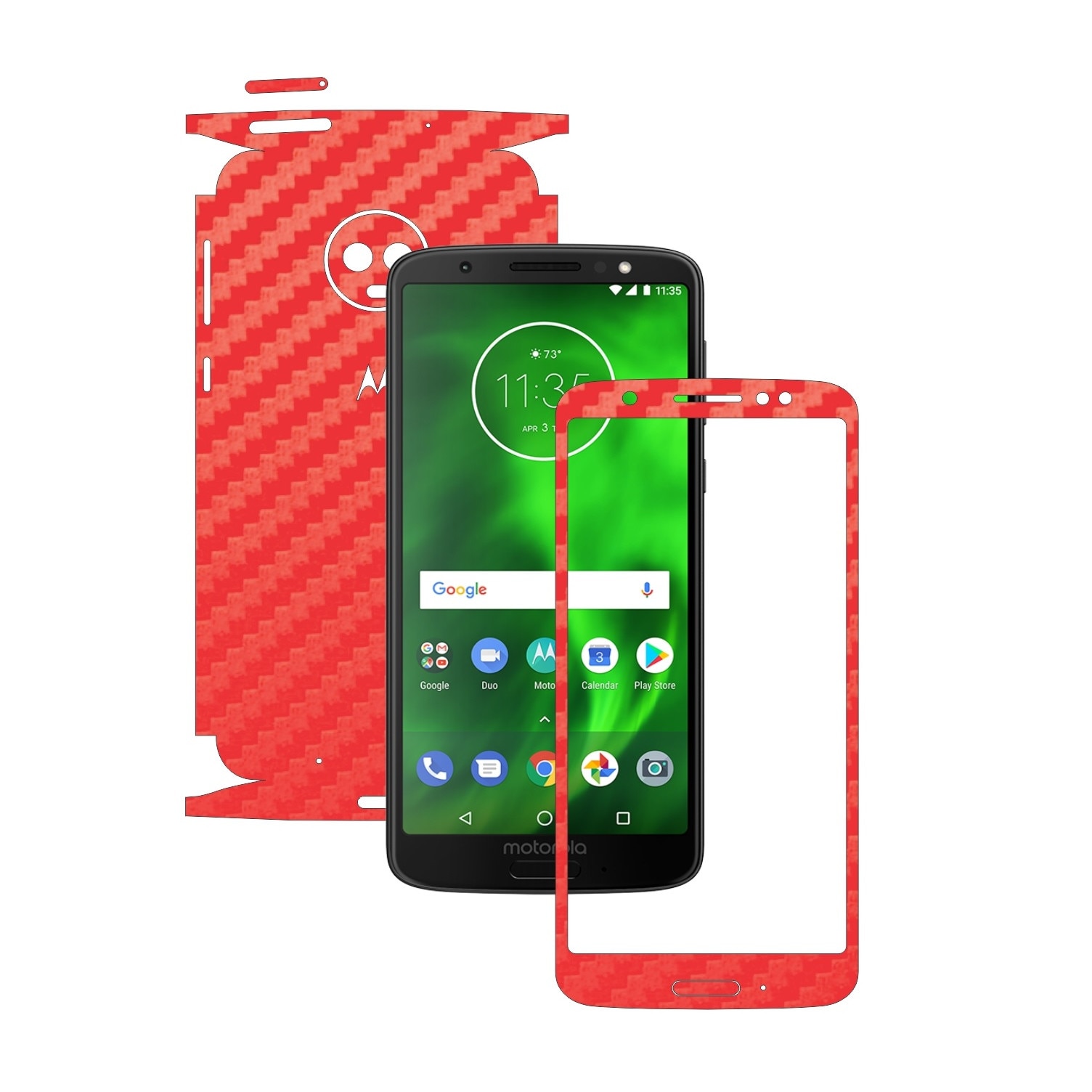 Folie Protectie Carbon Skinz pentru Motorola Moto G6 - Carbon Rosu 360 Cut, Skin Adeziv Full Body Cover pentru Rama Ecran, Carcasa Spate si Laterale