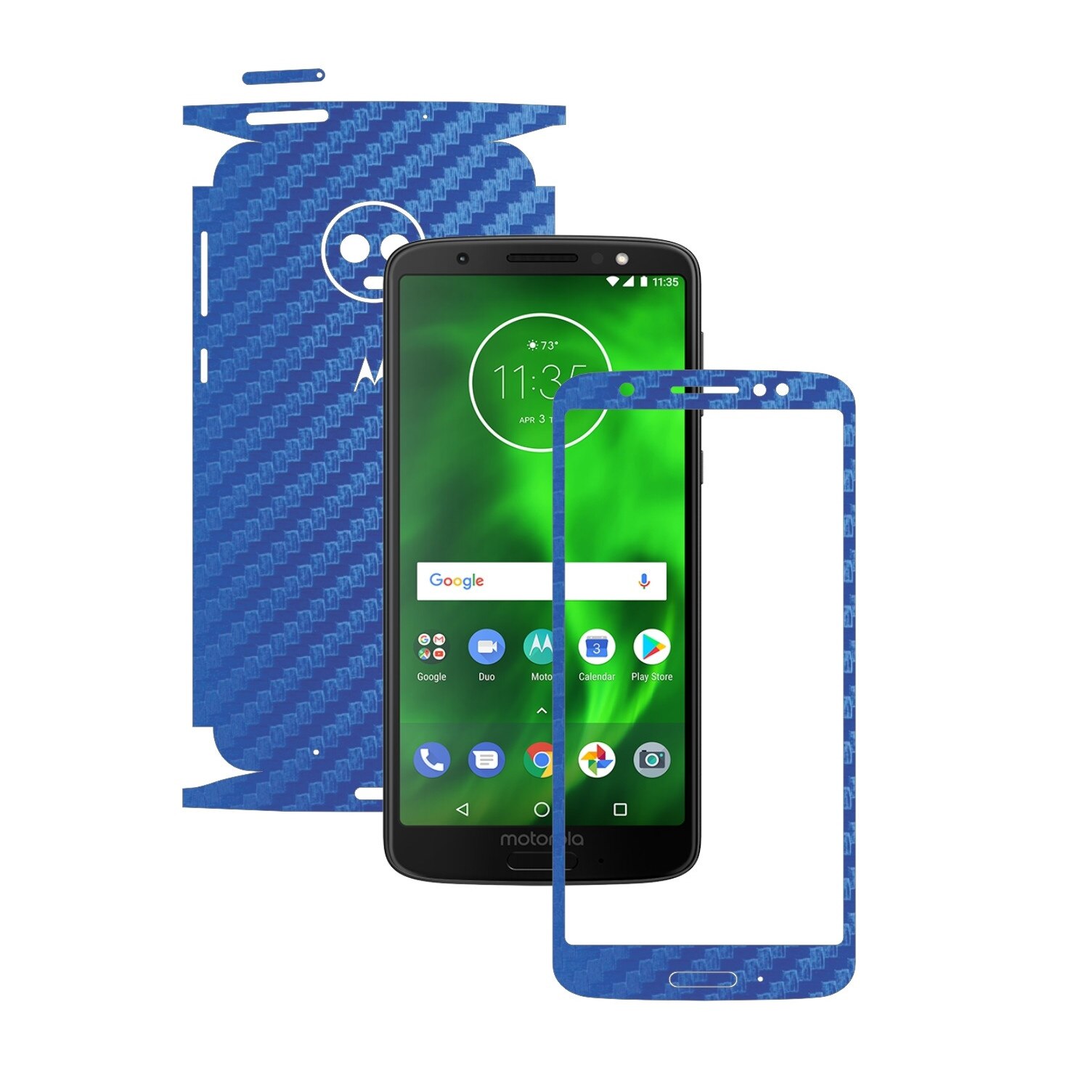 Folie Protectie Carbon Skinz pentru Motorola Moto G6 - Carbon Albastru 360 Cut, Skin Adeziv Full Body Cover pentru Rama Ecran, Carcasa Spate si Laterale