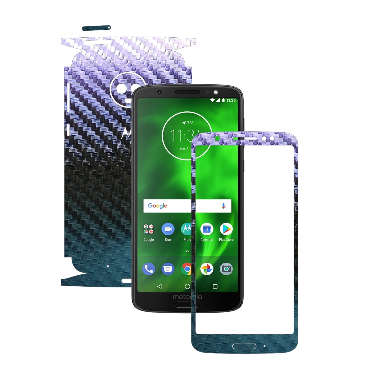 Folie Protectie Carbon Skinz pentru Motorola Moto G6 - Carbon Cameleon 360 Cut, Skin Adeziv Full Body Cover pentru Rama Ecran, Carcasa Spate si Laterale