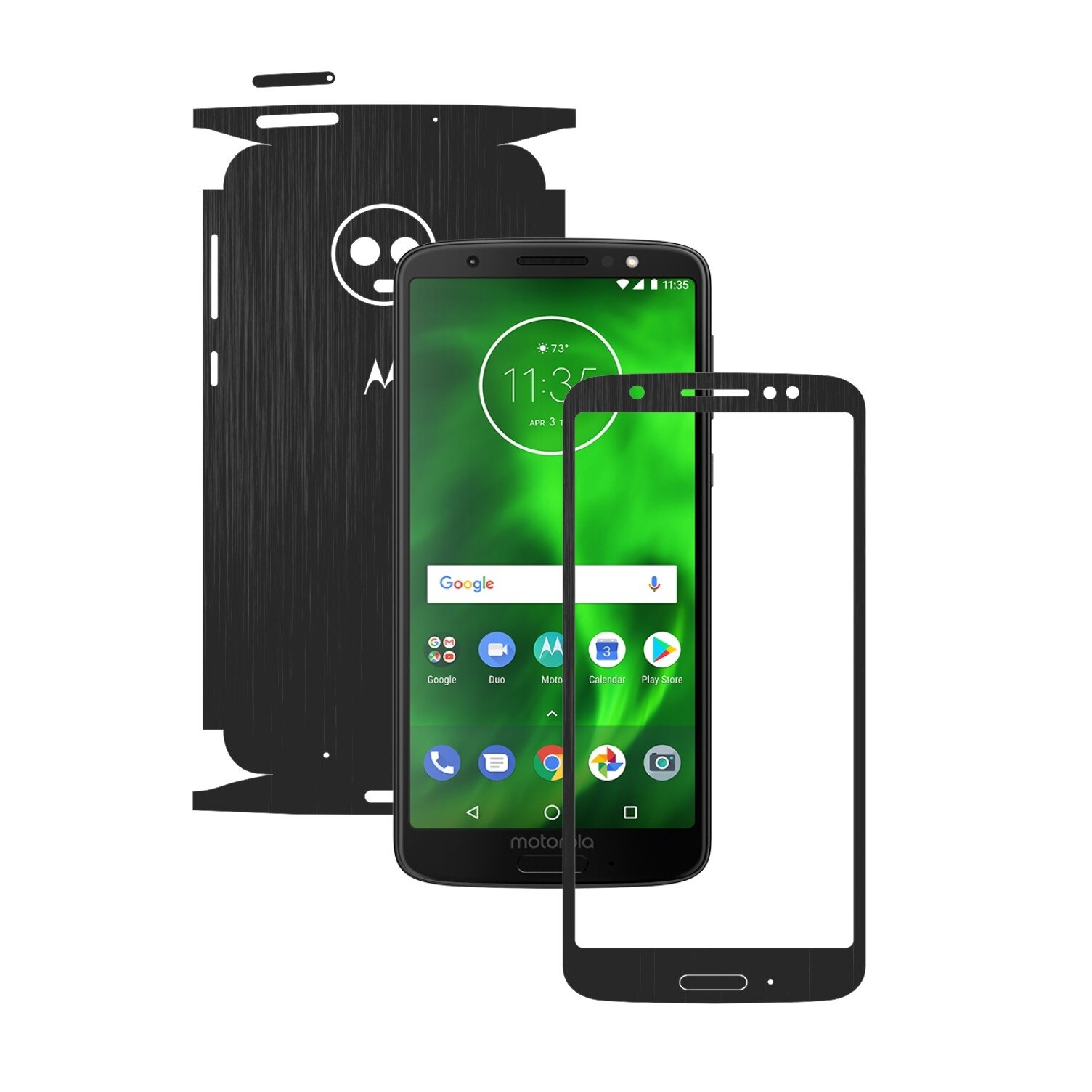 Folie Protectie Carbon Skinz pentru Motorola Moto G6 - Brushed Negru 360 Cut, Skin Adeziv Full Body Cover pentru Rama Ecran, Carcasa Spate si Laterale