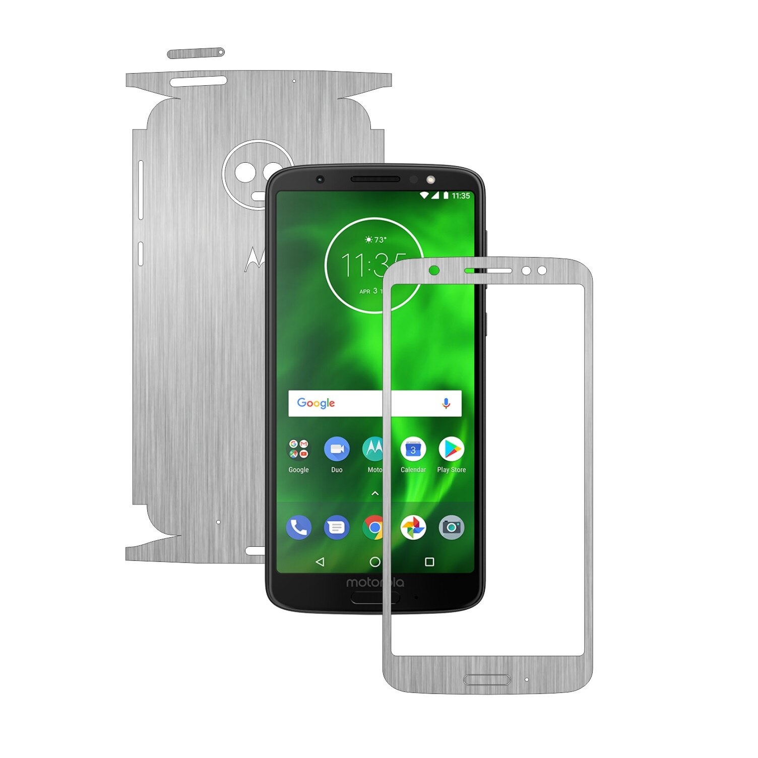 Folie Protectie Carbon Skinz pentru Motorola Moto G6 - Brushed Argintiu 360 Cut, Skin Adeziv Full Body Cover pentru Rama Ecran, Carcasa Spate si Laterale