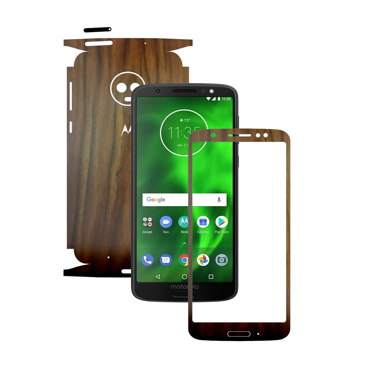 Folie Protectie Carbon Skinz pentru Motorola Moto G6 - Lemn Nuc 360 Cut, Skin Adeziv Full Body Cover pentru Rama Ecran, Carcasa Spate si Laterale