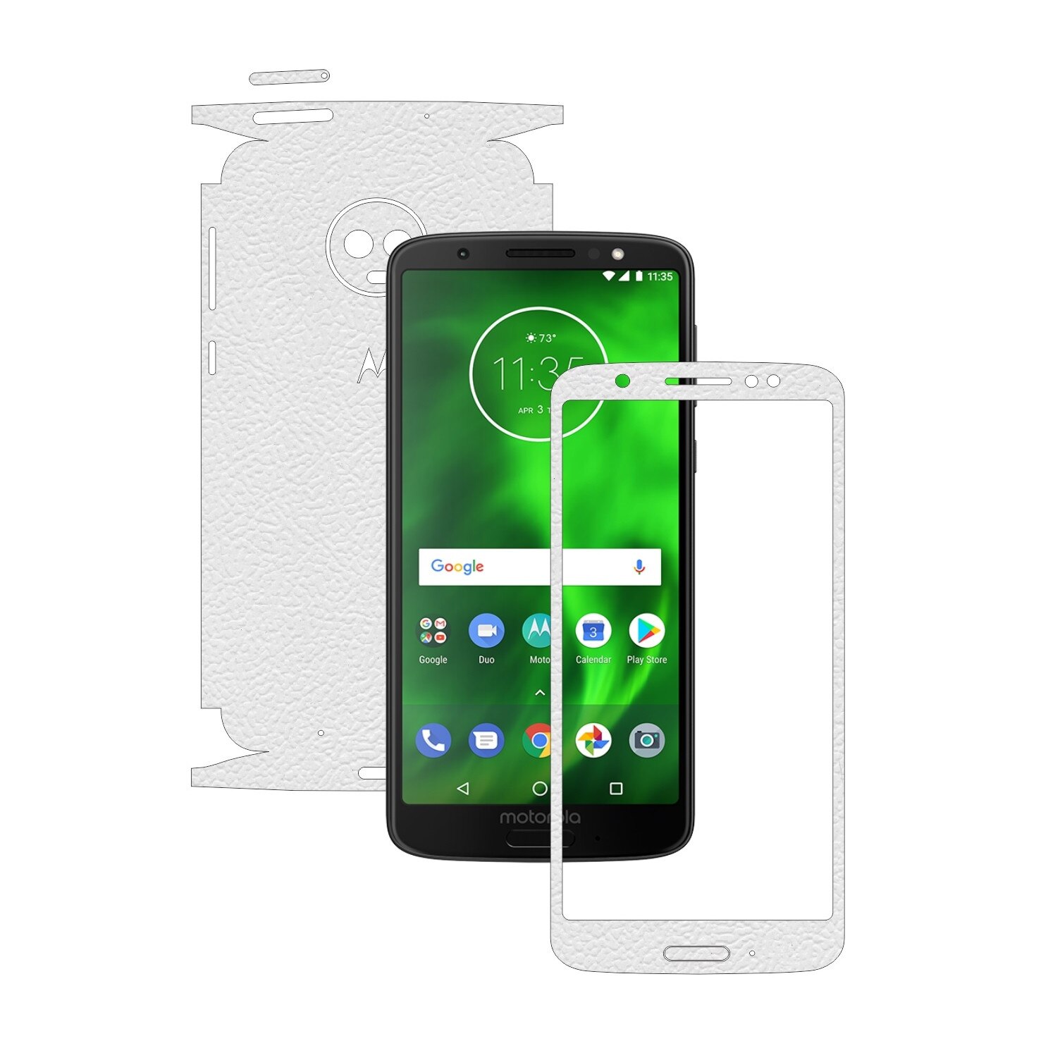 Folie Protectie Carbon Skinz pentru Motorola Moto G6 - Piele Alba 360 Cut, Skin Adeziv Full Body Cover pentru Rama Ecran, Carcasa Spate si Laterale