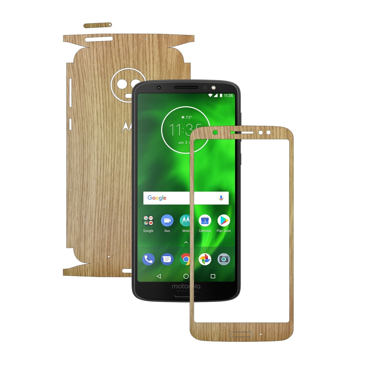 Folie Protectie Carbon Skinz pentru Motorola Moto G6 - Lemn Stejar 360 Cut, Skin Adeziv Full Body Cover pentru Rama Ecran, Carcasa Spate si Laterale