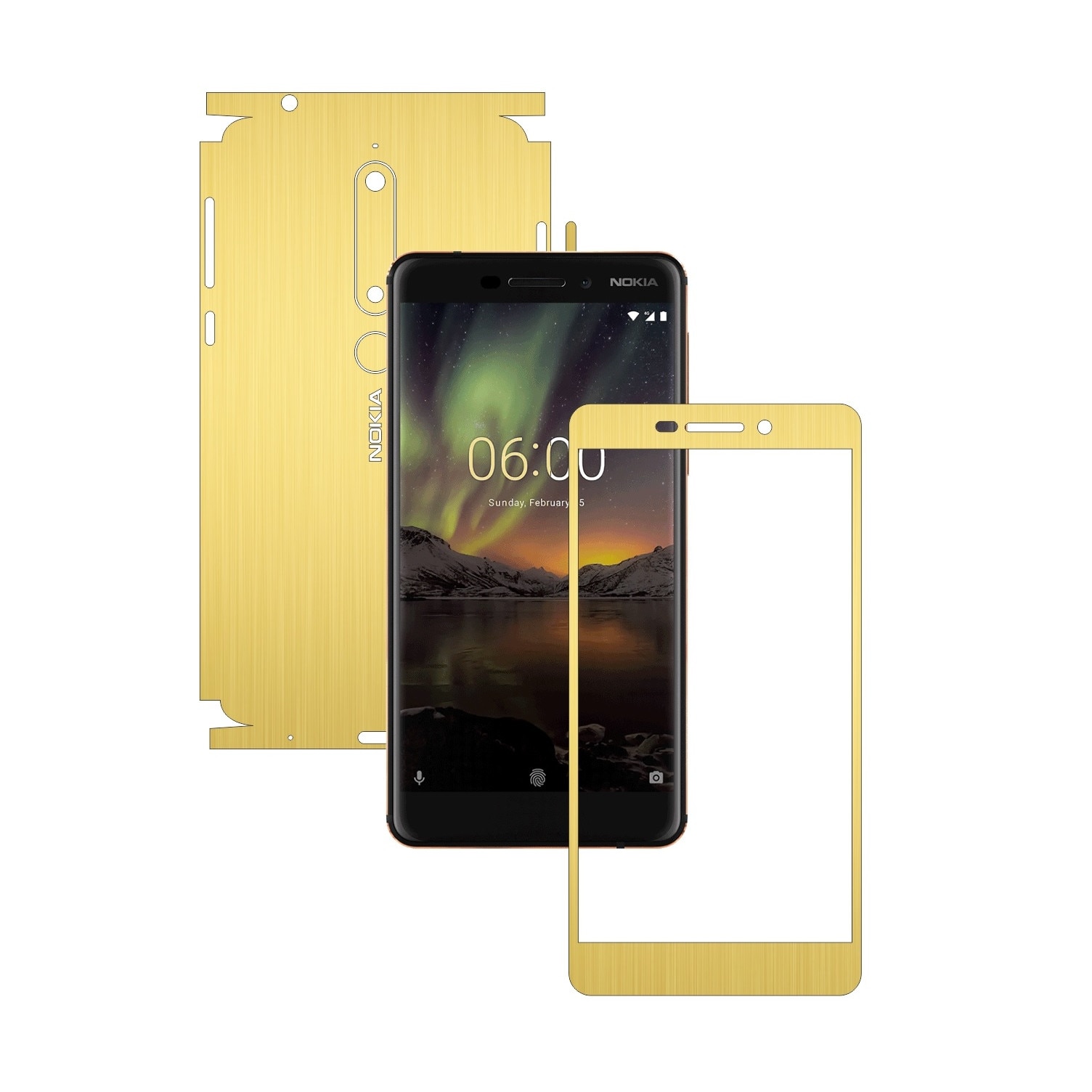 Folie Protectie Carbon Skinz pentru Nokia 6.1 - Brushed Auriu 360 Cut, Skin Adeziv Full Body Cover pentru Rama Ecran, Carcasa Spate si Laterale