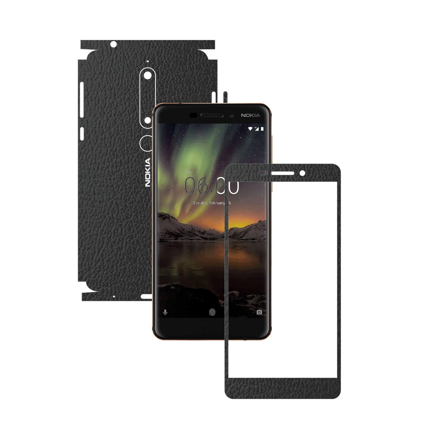 Folie Protectie Carbon Skinz pentru Nokia 6.1 - Piele Neagra 360 Cut, Skin Adeziv Full Body Cover pentru Rama Ecran, Carcasa Spate si Laterale