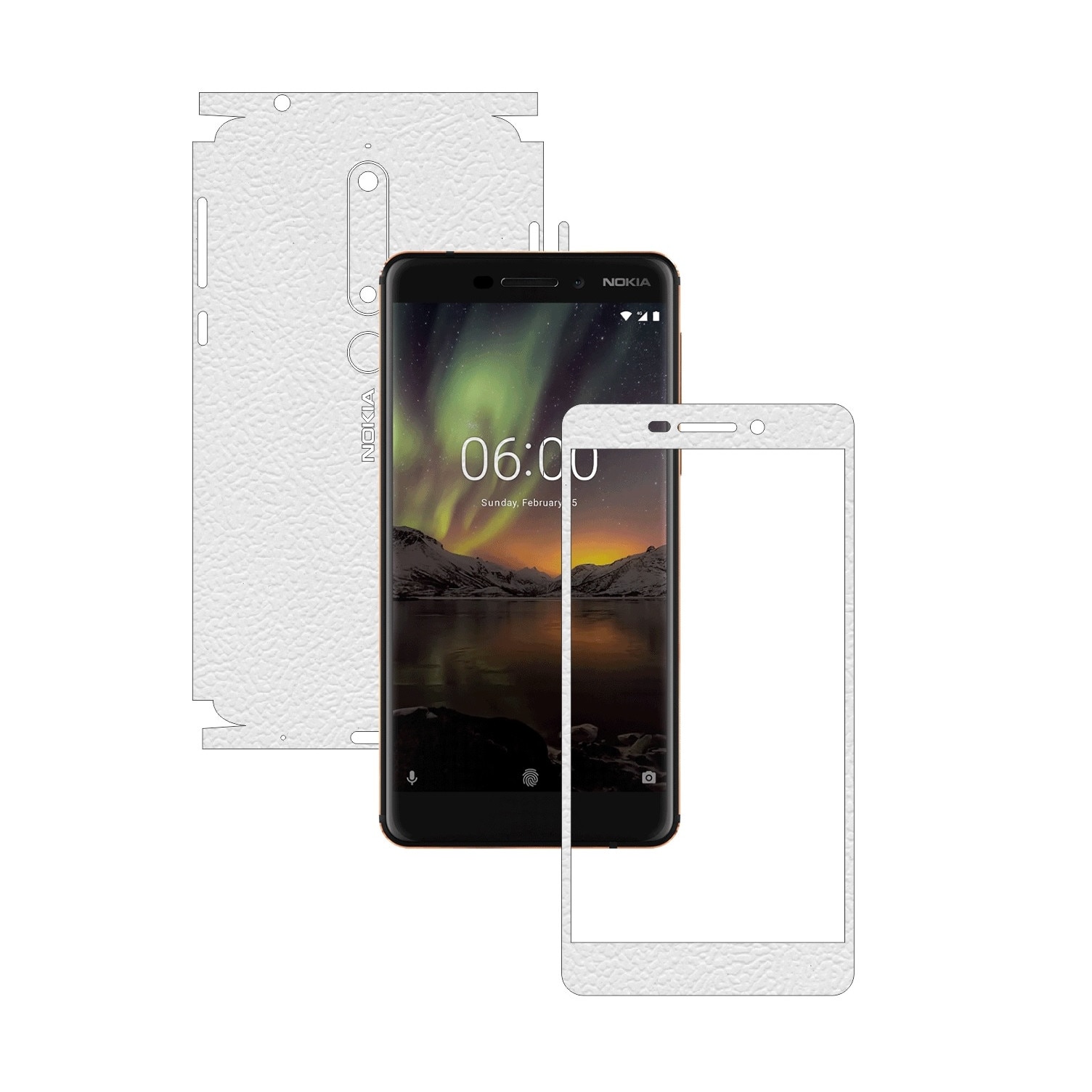 Folie Protectie Carbon Skinz pentru Nokia 6.1 - Piele Alba 360 Cut, Skin Adeziv Full Body Cover pentru Rama Ecran, Carcasa Spate si Laterale