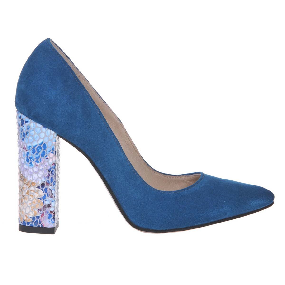 Pantofi Dama Piele Stiletto toc gros, Turquoise