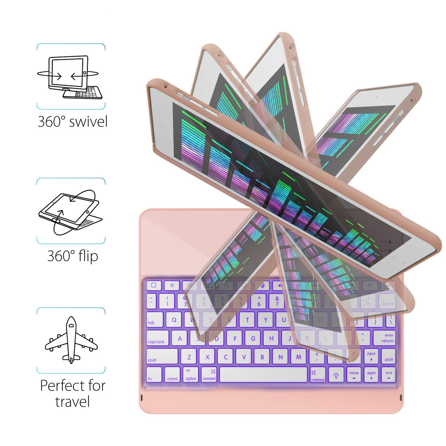 Husa Tableta Tastatura Apple Ipad 1St Generation 9.7" Air 1 Smartbook Keypad ofera protectie Luxury Rotire 360 Rose