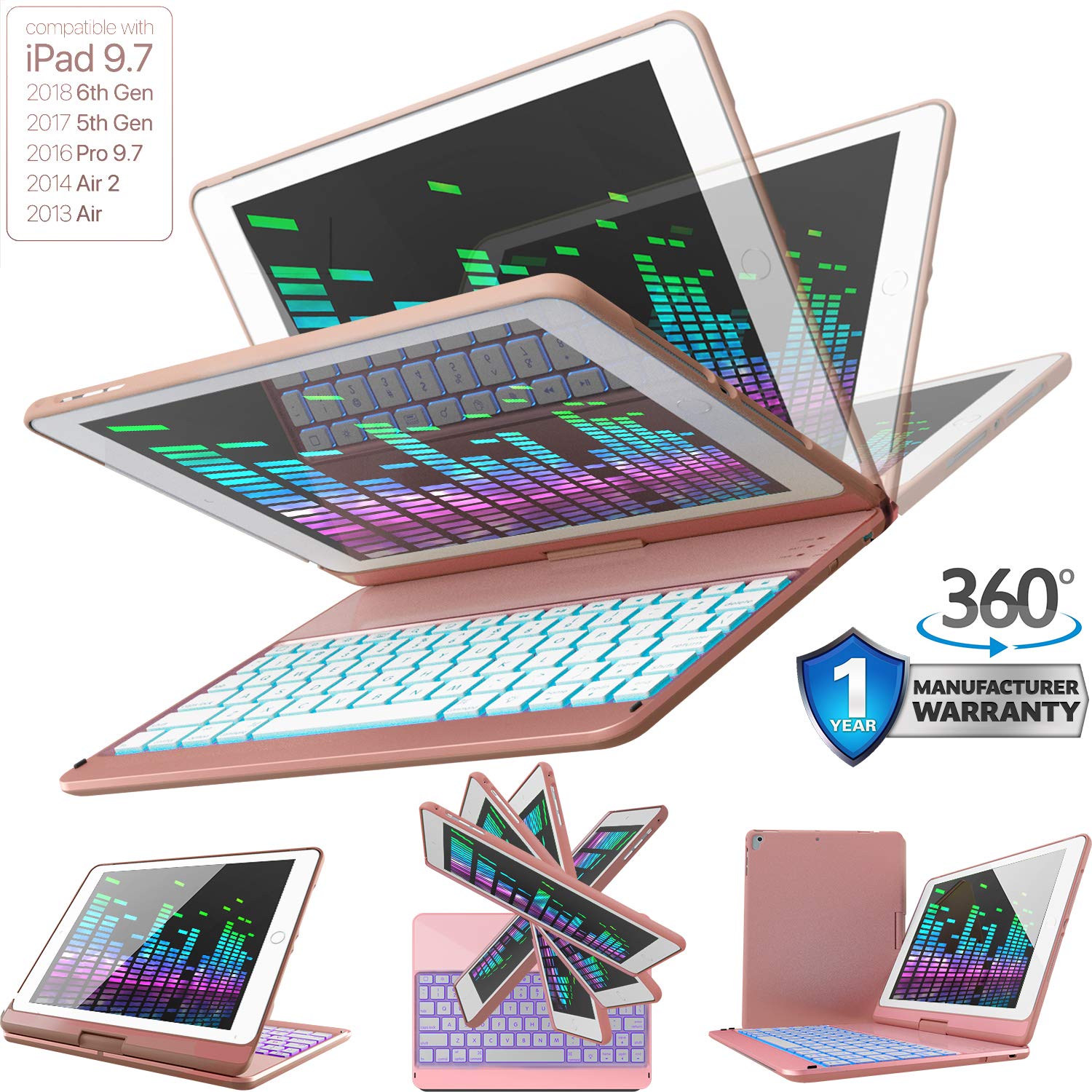Husa Tableta Tastatura Apple Ipad 1St Generation 9.7" Air 1 Smartbook Keypad ofera protectie Luxury Rotire 360 Rose